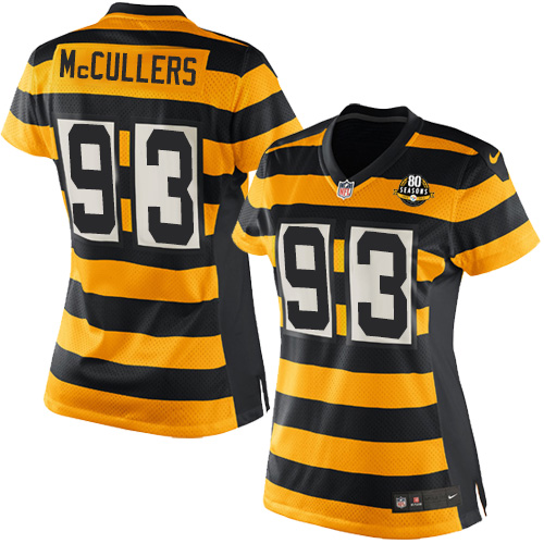 Women's Elite Dan McCullers 80th Anniversary Nike Jersey Gold/Black Alternate - #93 Throwback NFL Pittsburgh Steelers